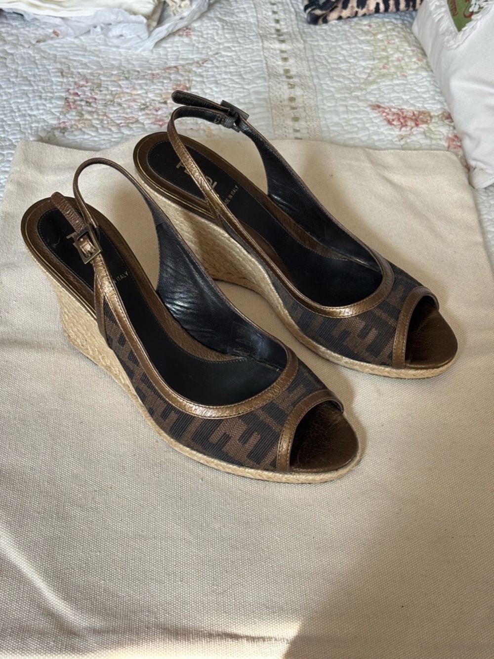 Fendi Women's Espadrille Peep-Toe Slingback Sandals 37.5